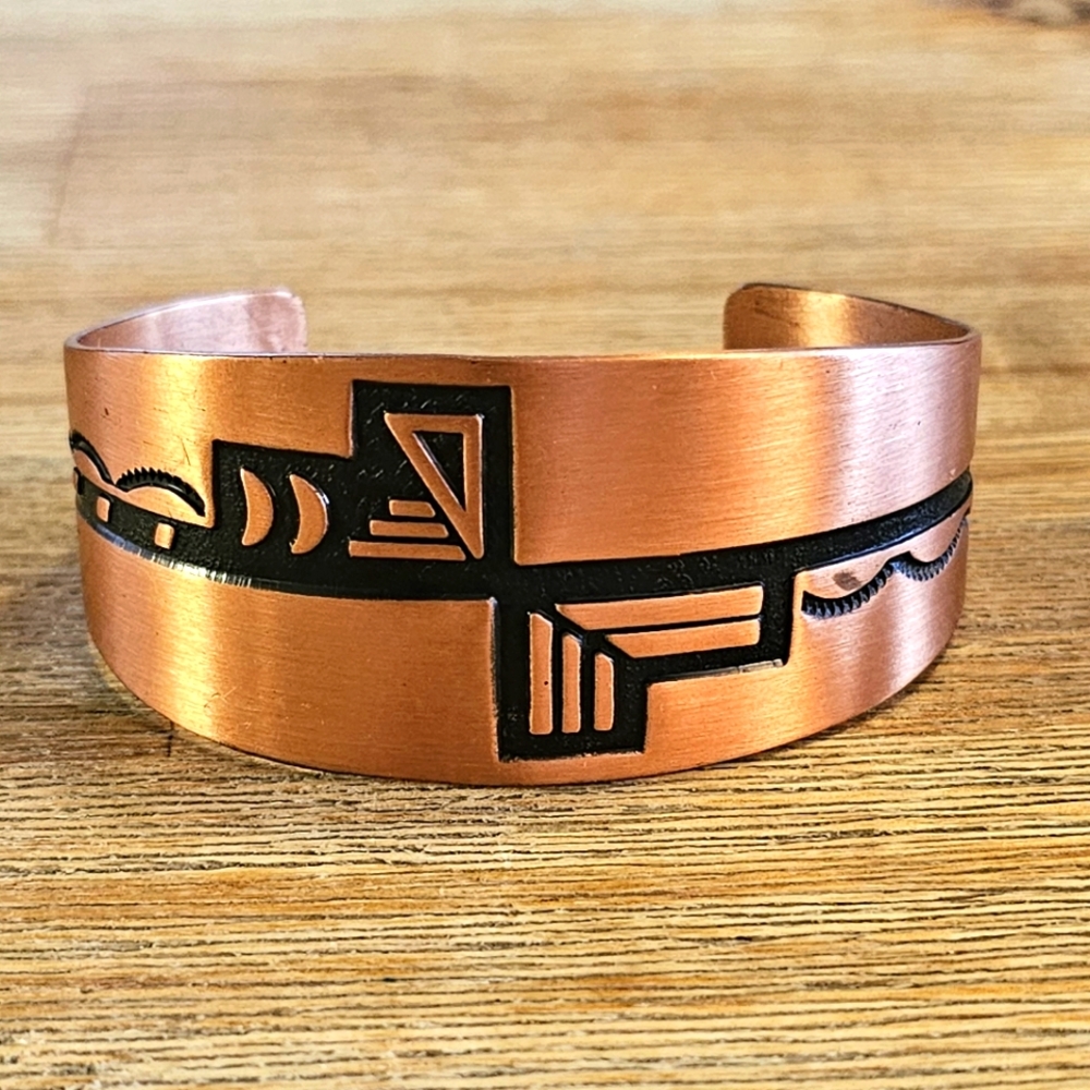 Vintage Handcrafted Wide Copper Southwestern Bracelet.